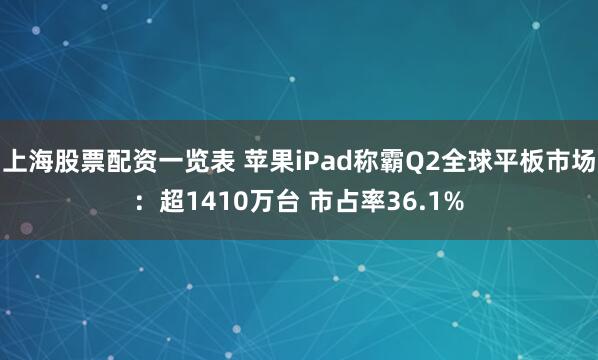 上海股票配资一览表 苹果iPad称霸Q2全球平板市场：超1410万台 市占率36.1%